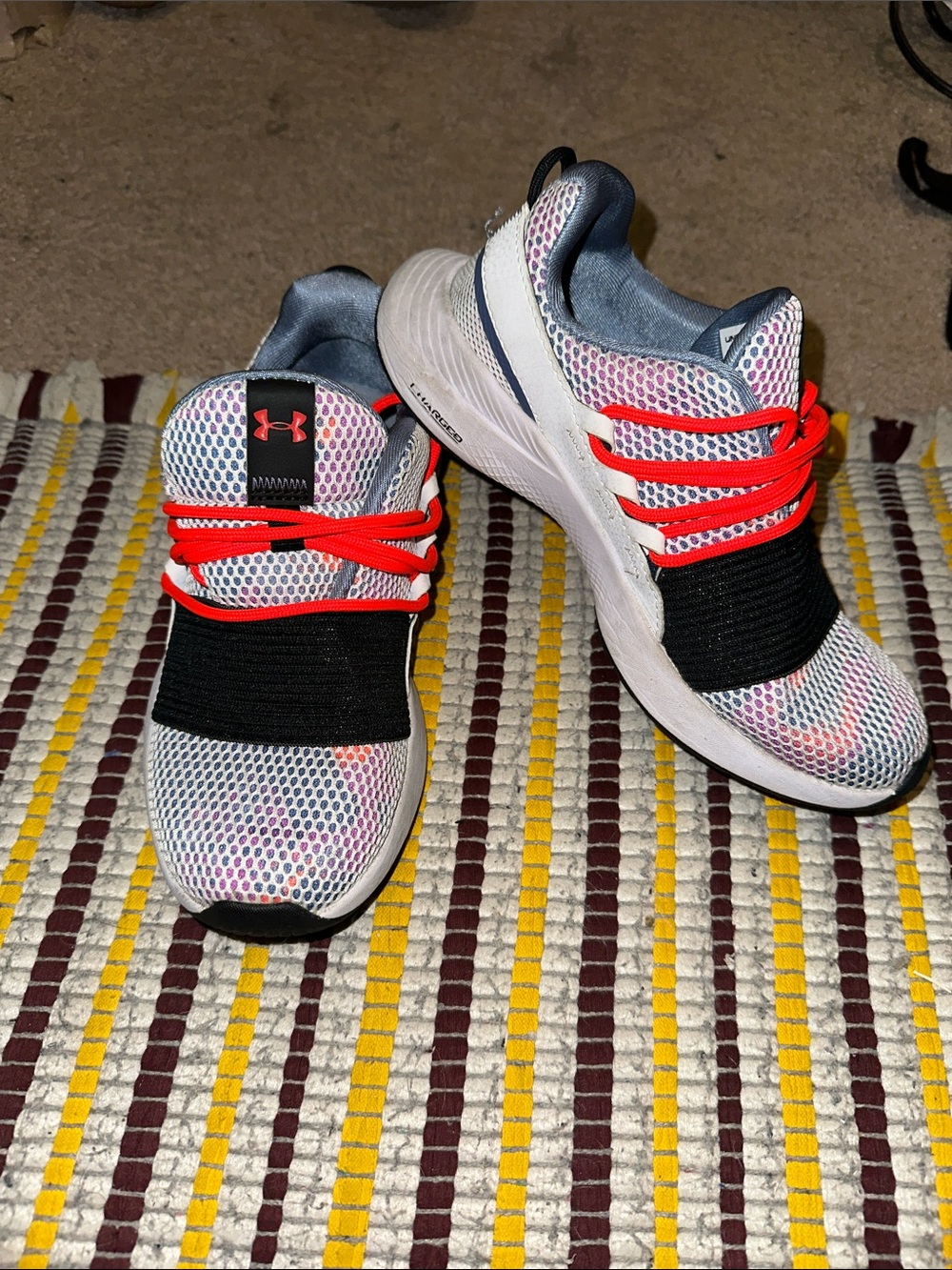 Under Armour White Multicolor Mesh Sneakers with Red Laces